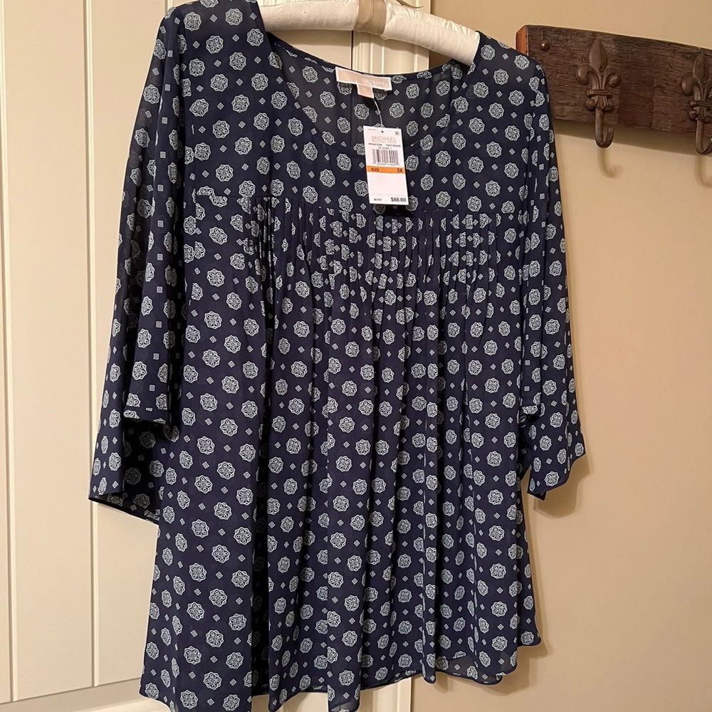 Michael Kors NWT Semi-Sheer Navy Blouse